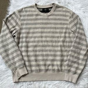 7 For All Mankind | Heather Gray Striped Crewneck Sweater